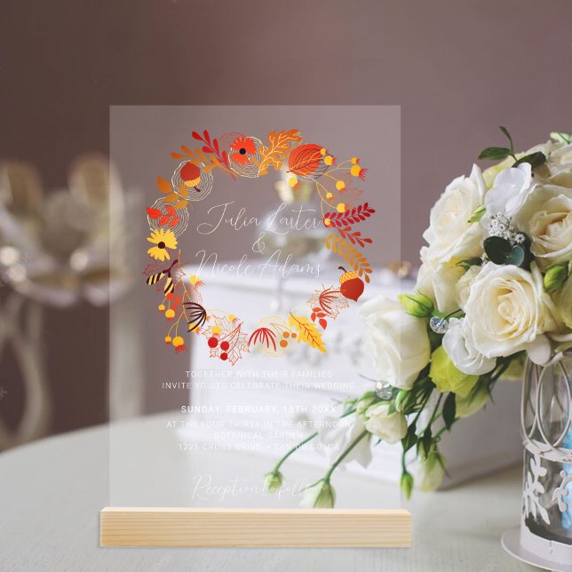 Boho Rustic Floral Autumn Falls Wedding Acrylic Invitations (Creator Uploaded)