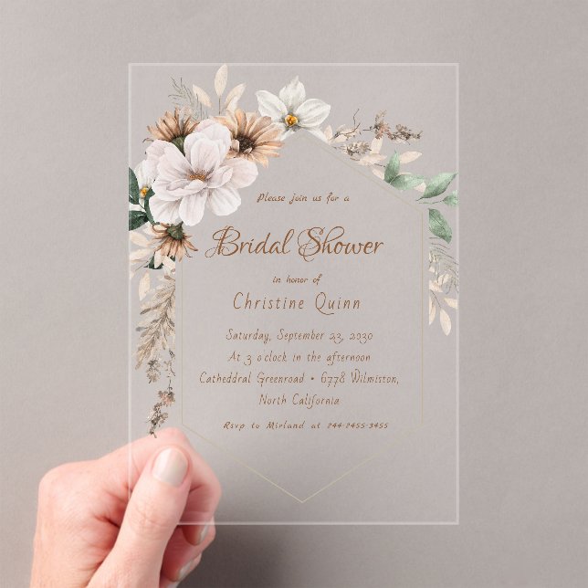 Boho Rustic Floral Bridal shower Acrylic Invitations (Insitu (Handheld))