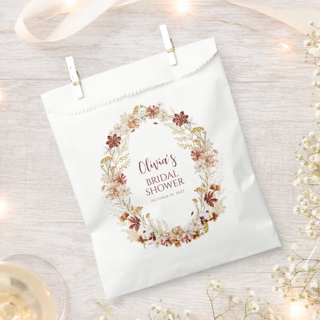 Boho Rustic Floral Burgundy Bridal Shower Custom Favour Bag (Clipped)