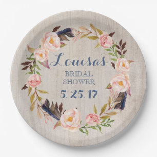 Boho Rustic Floral Custom Paper Plates