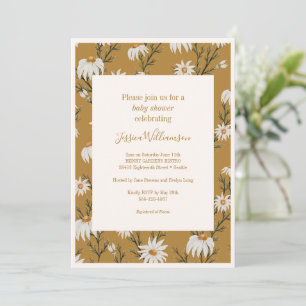 Boho Rustic Floral Daisies Yellow Baby Shower Invitation