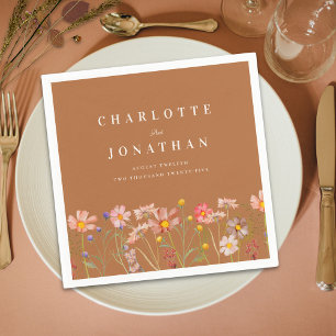 Boho Rustic Floral Fall Terracotta Wedding Napkin