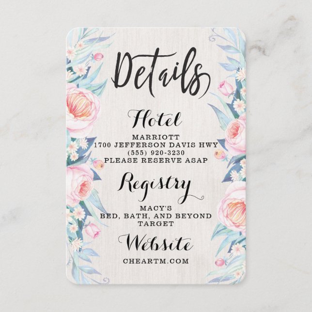 Boho Rustic Floral Information Card (Front)