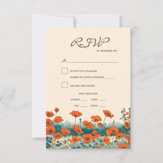 Boho Rustic Floral Meal Choice Wedding RSVP Card (Front)
