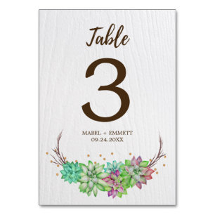 Boho Rustic Floral Succulent Wedding Table Number
