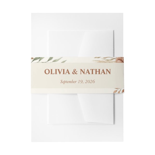 Boho Rustic Floral Wedding Invitation Belly Band (Front Example)