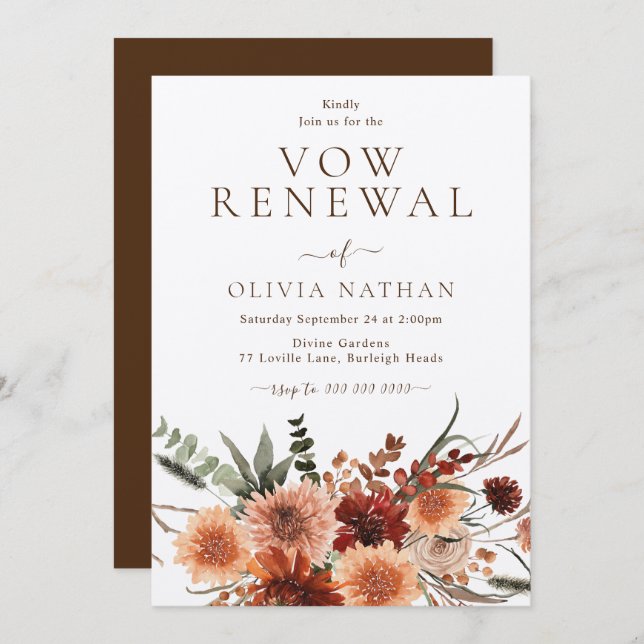 Boho Rustic Floral Wedding Vow Renewal Invitation (Front/Back)