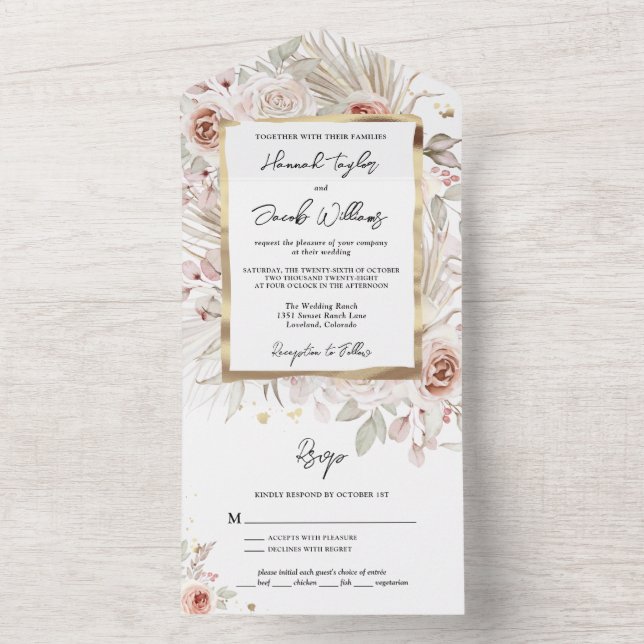 Boho Rustic Floral with RSVP Wedding All In One Invitation (Inside)