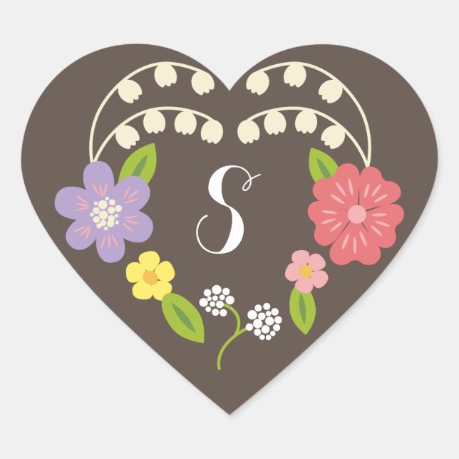 Boho Rustic Floral Wreath Wedding Heart Sticker (Front)
