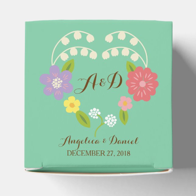 Boho Rustic Floral Wreath Wedding (Mint) Favour Box (Top)