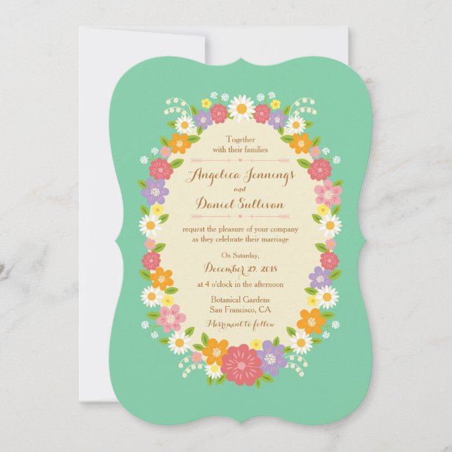 Boho Rustic Floral Wreath Wedding (Mint) Invitation (Front)