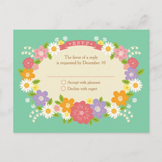 Boho Rustic Floral Wreath Wedding (Mint) Invitation Postcard (Front)