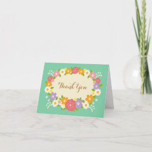 Boho Rustic Floral Wreath Wedding (Mint) Thank You Card