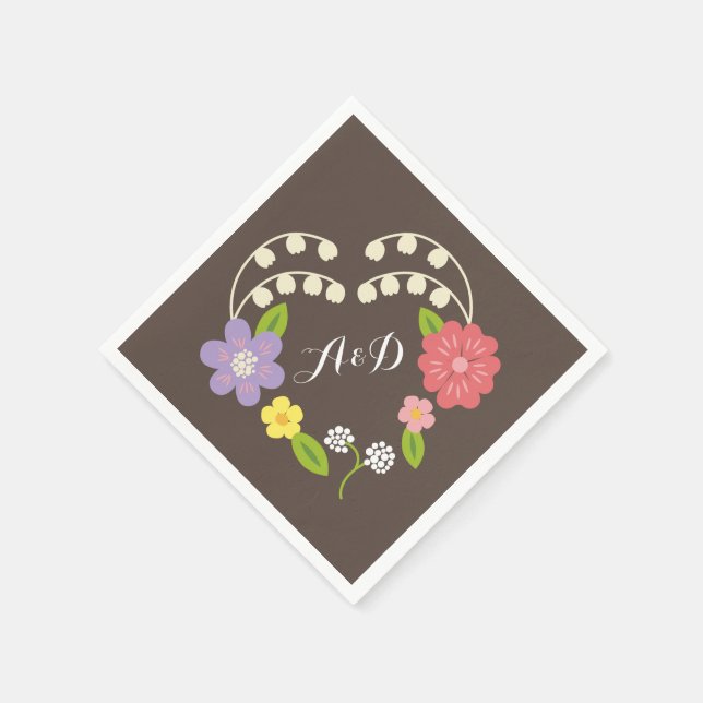 Boho Rustic Floral Wreath Wedding Napkin (Corner)