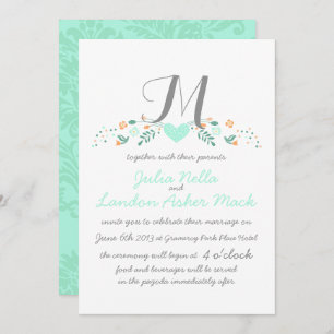 Boho Rustic Folk Art Mint Wedding Invitation