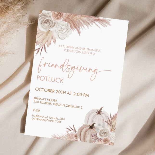 Boho Rustic Friendsgiving Thanksgiving Potluck Invitation (Creator Uploaded)