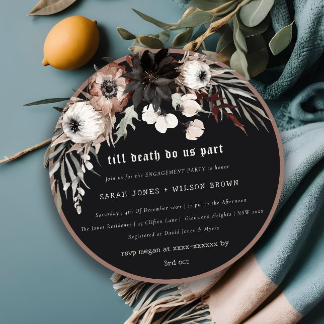 Boho Rustic Gothic Rust Black Botanical Engagement Invitation (Creator Uploaded)