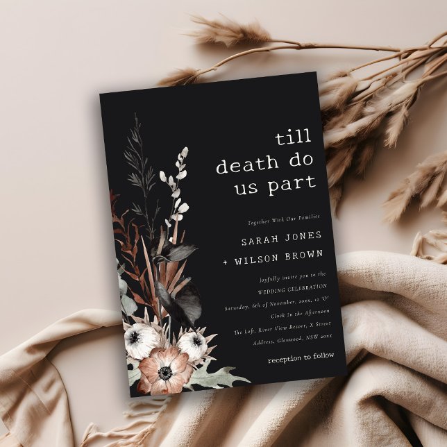 Boho Rustic Gothic Rust Black Botanical Wedding Invitation (Creator Uploaded)