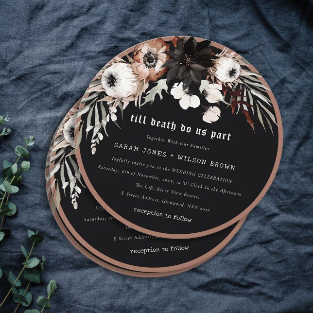 Boho Rustic Gothic Rust Black Botanical Wedding Invitation (Creator Uploaded)