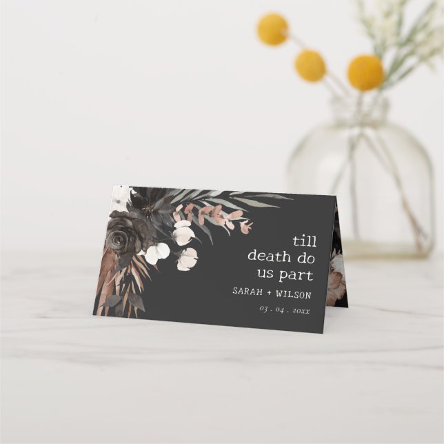 Boho Rustic Gothic Rust Black Botanical Wedding Place Card (Front)