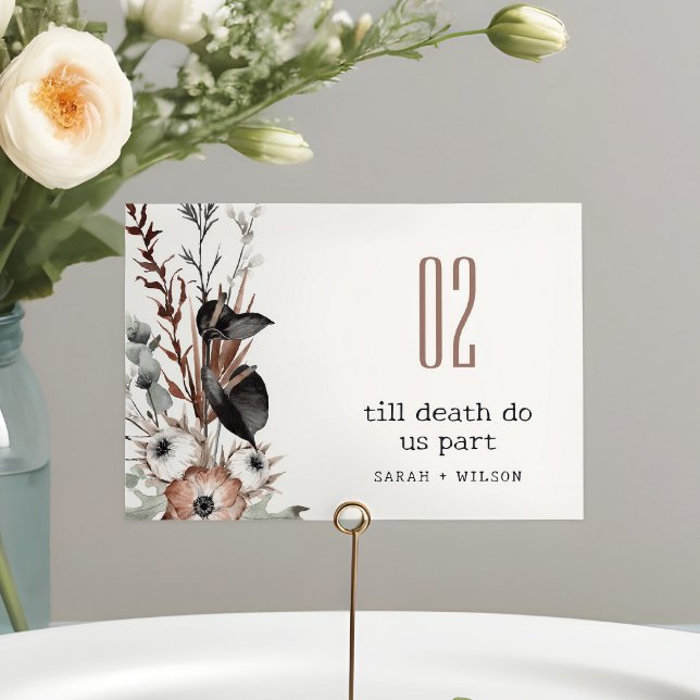Boho Rustic Gothic Rust Black Botanical Wedding Table Number (Creator Uploaded)