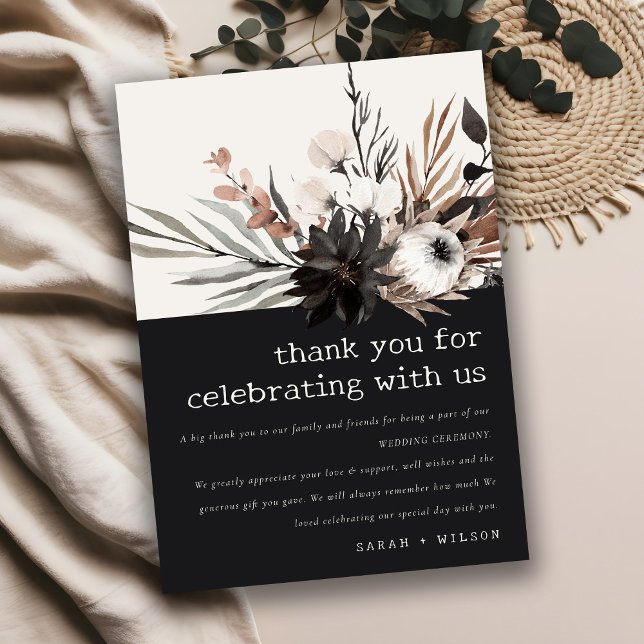 Boho Rustic Gothic Rust Black Botanical Wedding Thank You Card (Creator Uploaded)