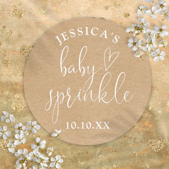 Boho Rustic Kraft Baby Sprinkle Shower Favour Classic Round Sticker (Boho Rustic Kraft Baby Sprinkle Shower Favor Classic Round Sticker)