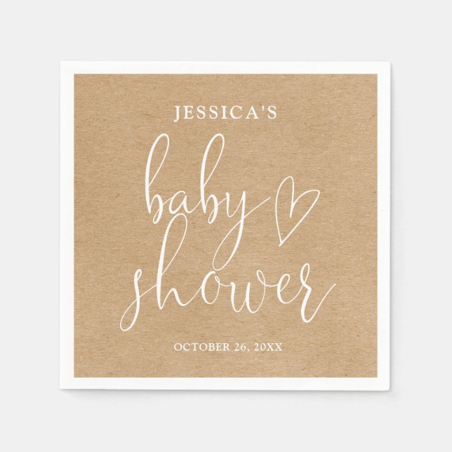 Boho Rustic Kraft Gender Neutral Baby Shower Napkin (Front)