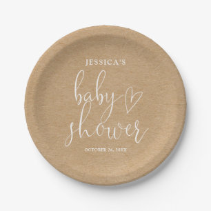Boho Rustic Kraft Gender Neutral Baby Shower Paper Plate