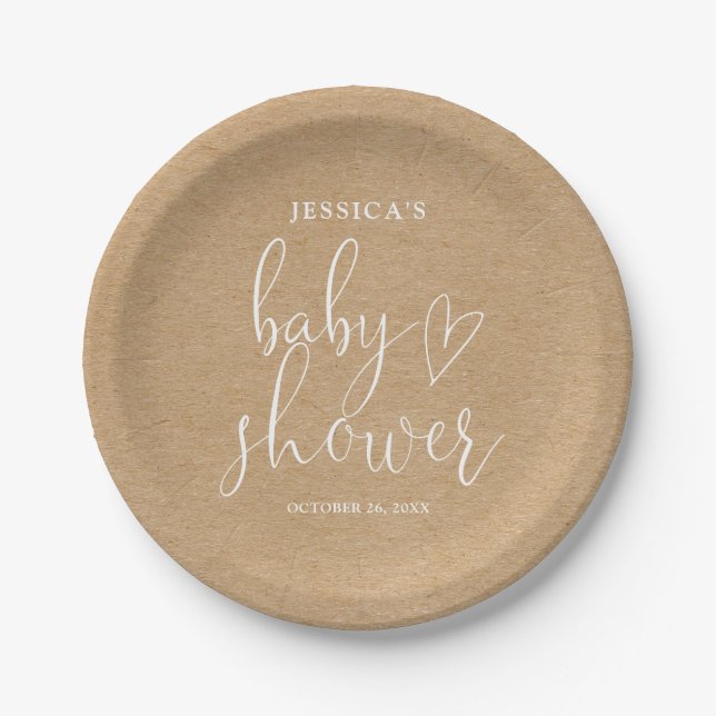 Boho Rustic Kraft Gender Neutral Baby Shower Paper Plate (Front)