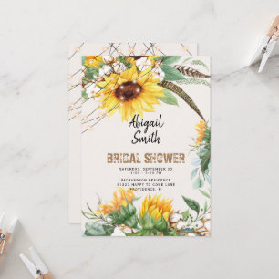 Boho Rustic Lights Sunflower Bridal Shower Invitation