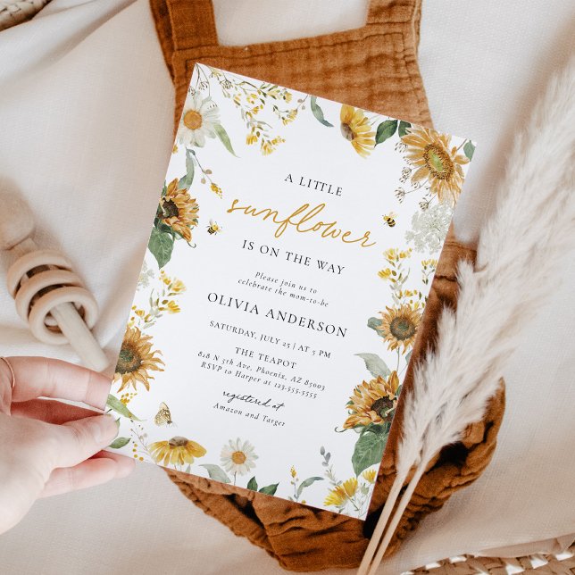 Boho Rustic Little Sunflower Bee Baby Shower Invitation (Creator Uploaded)