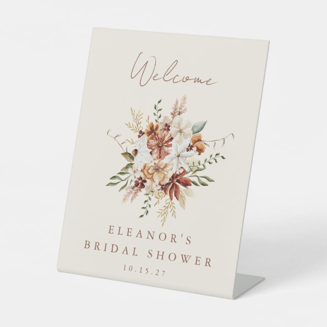 Boho Rustic Meadow Flowers Bridal Shower Welcome Pedestal Sign (Front)