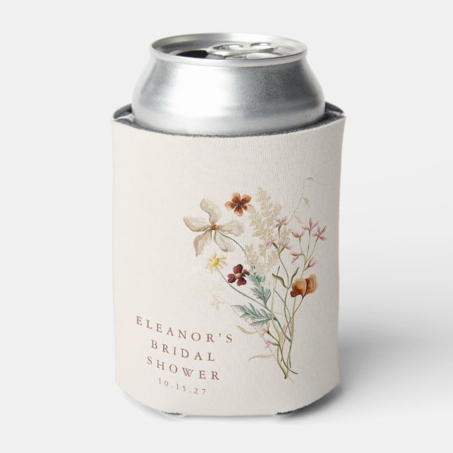 Boho Rustic Meadow Flowers Floral Bridal Shower Can Cooler (Can Front)