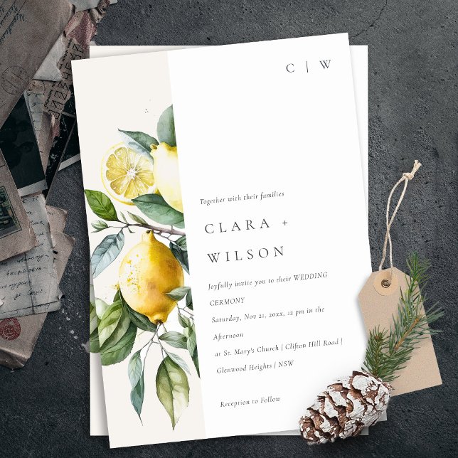 Boho Rustic Minimal Yellow Lemon Garden Wedding Invitation (Creator Uploaded)