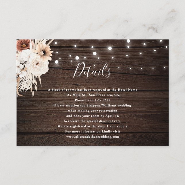 Boho Rustic Neutral Flowers Wedding Details Enclos Enclosure Card (Front)