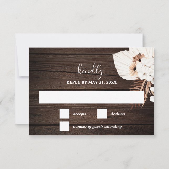 Boho Rustic Neutral Flowers Wedding RSVP Card (Front)