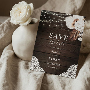 Boho Rustic Neutral Flowers Wedding Save The Date  Announcement Postcard