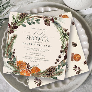Boho Rustic Orange Modern Botanical Baby Shower Invitation