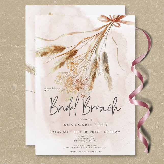 Boho Rustic Pampas & Dried Bouquet Bridal Brunch Invitation (Boho Rustic Pampas & Dried Bouquet Bridal Brunch Invitation)