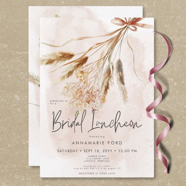 Boho Rustic Pampas & Dried Bouquet Bridal Luncheon Invitation (Boho Rustic Pampas & Dried Bouquet Bridal Luncheon Invitation)