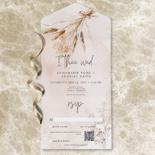 Boho Rustic Pampas & Dried Grass Bouquet QR Code All In One Invitation