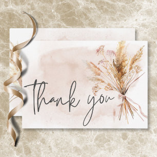 Boho Rustic Pampas & Dried Grass Bouquet Wedding Thank You Card