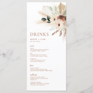 Boho Rustic Pampas Floral Wedding Menu & Drinks