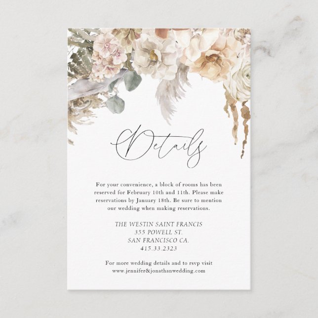 Boho Rustic Pampas Grass Wedding Details Enclosure Card (Front)