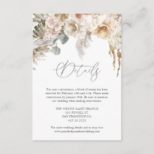 Boho Rustic Pampas Grass Wedding Details Enclosure Card