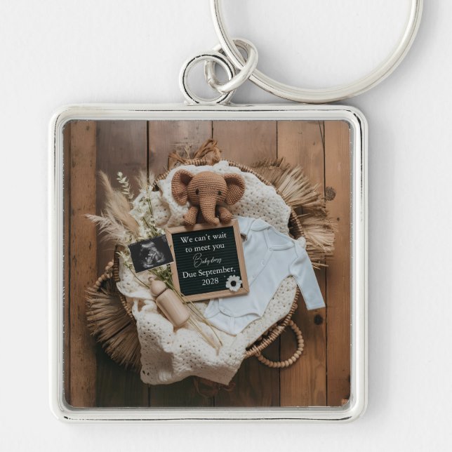 boho rustic pregnancy announcement keepsake  key ring (Front)