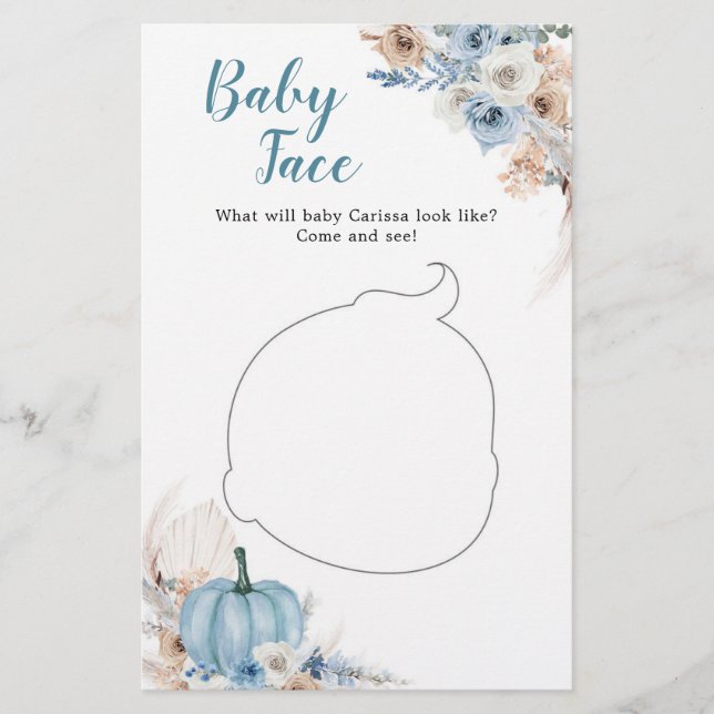 Boho Rustic Pumpkin Fall Baby Shower Baby Face (Front)