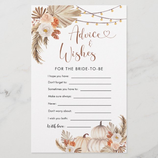 Boho Rustic Pumpkin Fall in Love Advice and Wishes (Front)