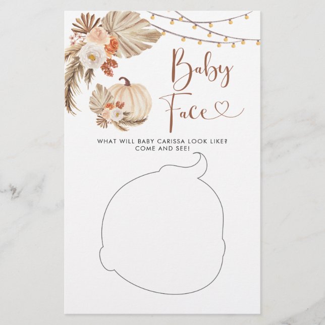 Boho Rustic Pumpkin Fall in Love Baby Face Card (Front)